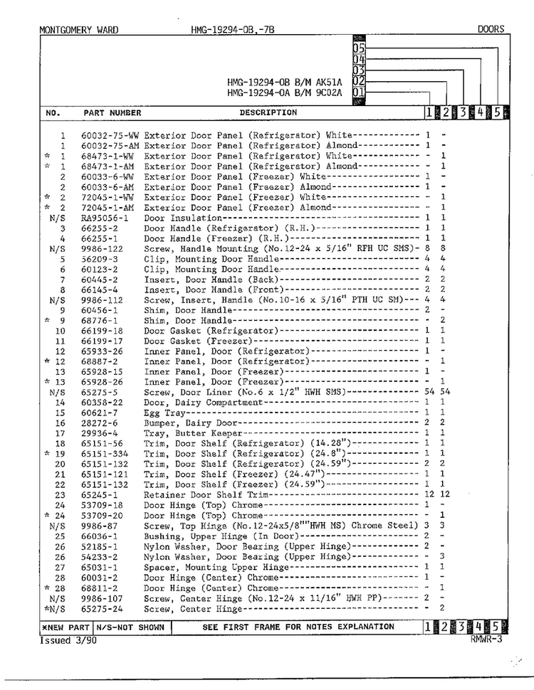 Doors Page 2 Diagram and Parts List for 19294A  Admiral Refrigerator