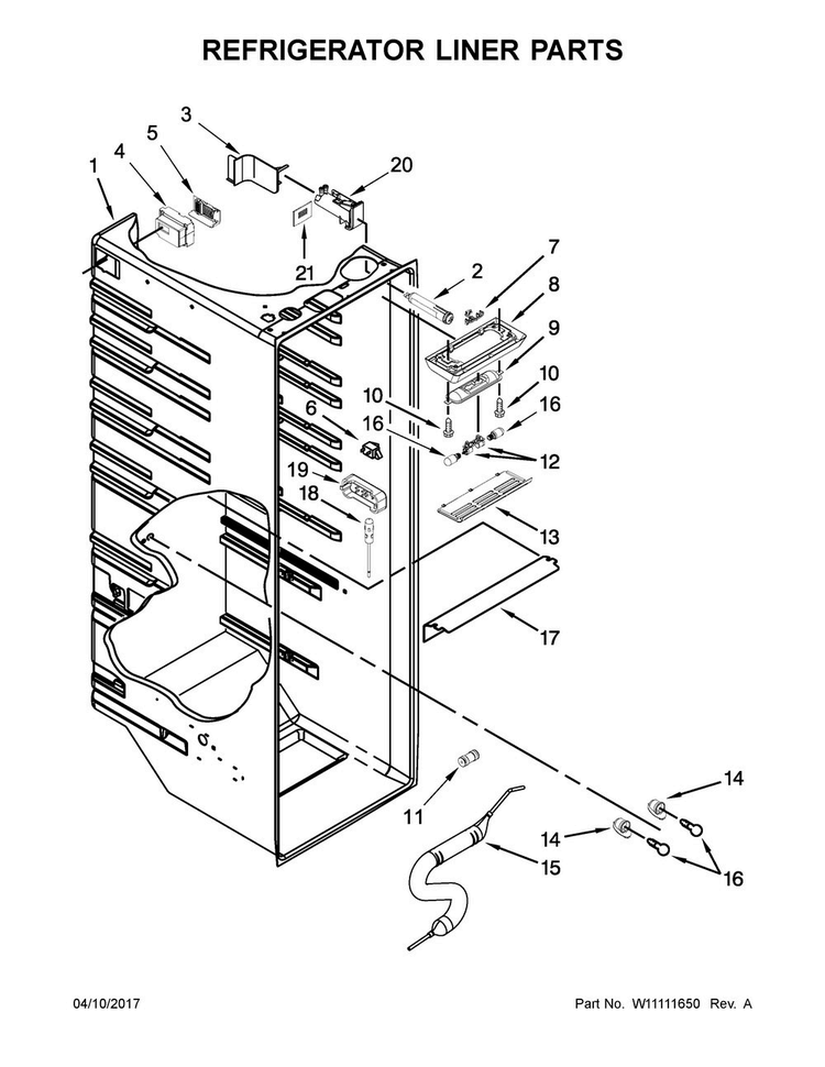Refrigerator Liner Parts Diagram and Parts List for MSC21C6MEZ00  Maytag Refrigerator