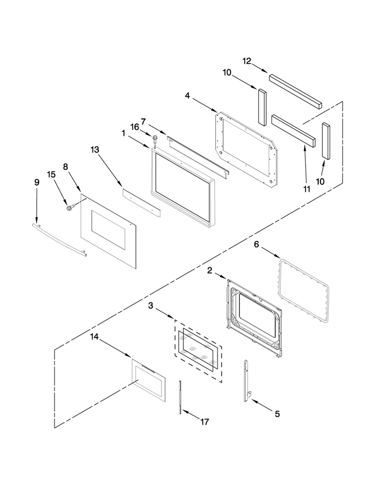 Oven Door Parts Diagram and Parts List for JJW8330DDS13  Jenn-Air Wall Oven