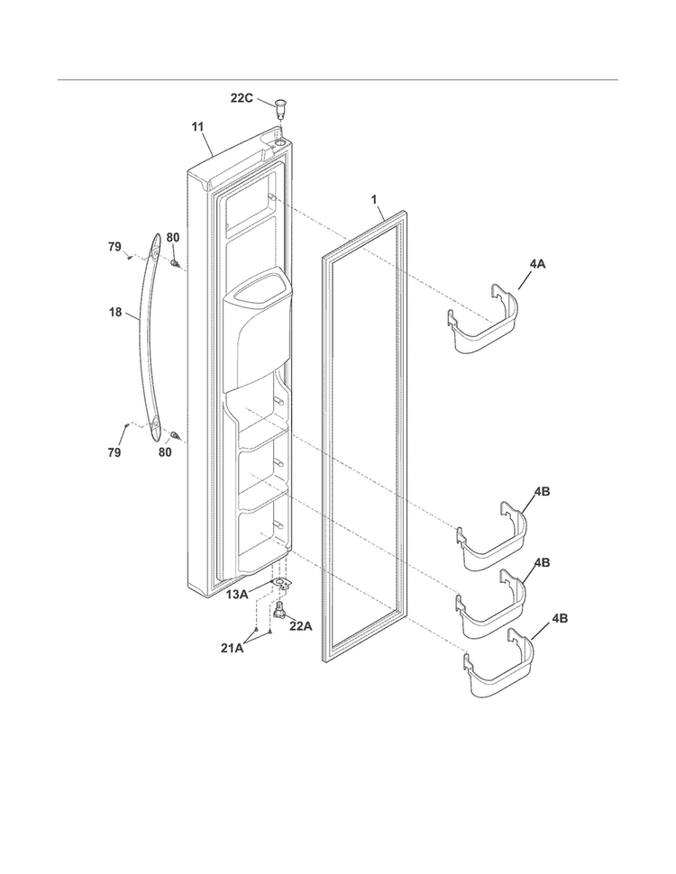 Freezer Door Diagram and Parts List for CRSH237LS4  Crosley Refrigerator