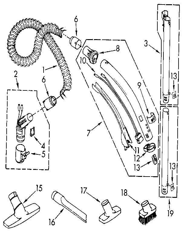 Hose And Attachment Diagram and Parts List for 1162214390  Kenmore Filters & Accessories