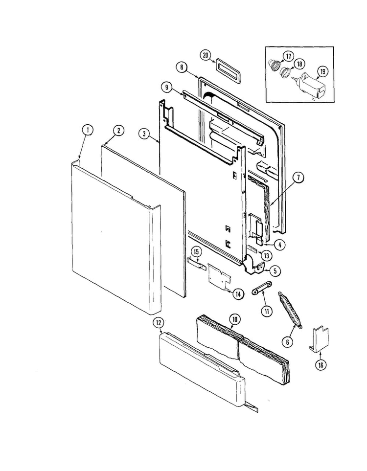 Door Diagram and Parts List for JDB3010AWB  Jenn-Air Dishwasher