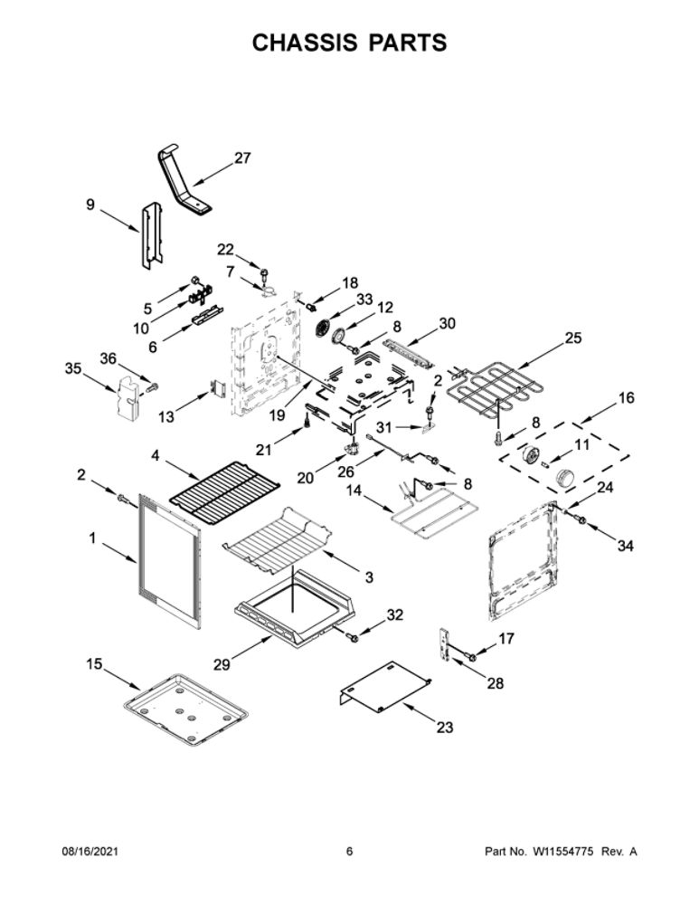 Chassis Parts Diagram and Parts List for MER8800FZ3  Maytag Range