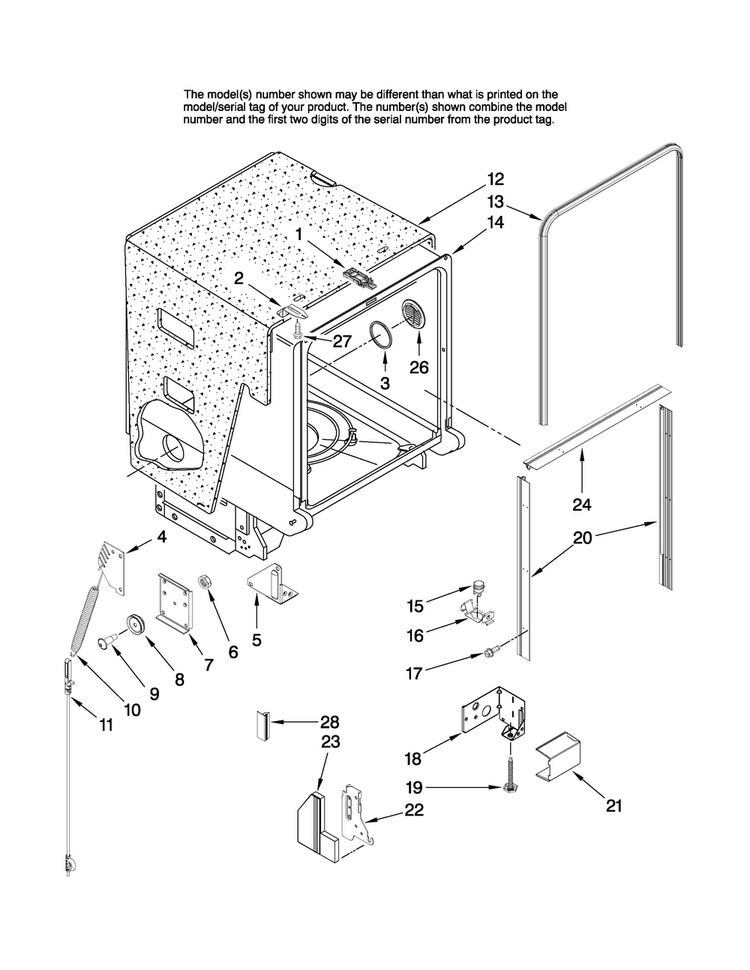 Tub And Frame Parts Diagram and Parts List for MDBH945AWQ1  Maytag Dishwasher