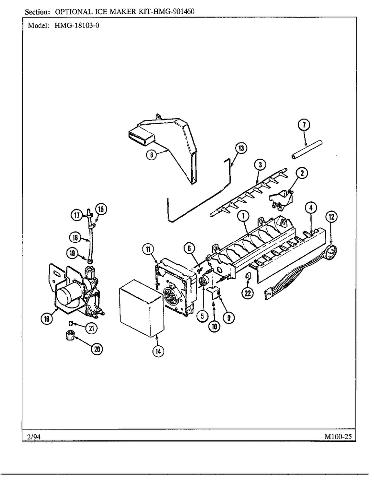 Optional Ice Maker Kit Diagram and Parts List for 18103-0  Admiral Refrigerator