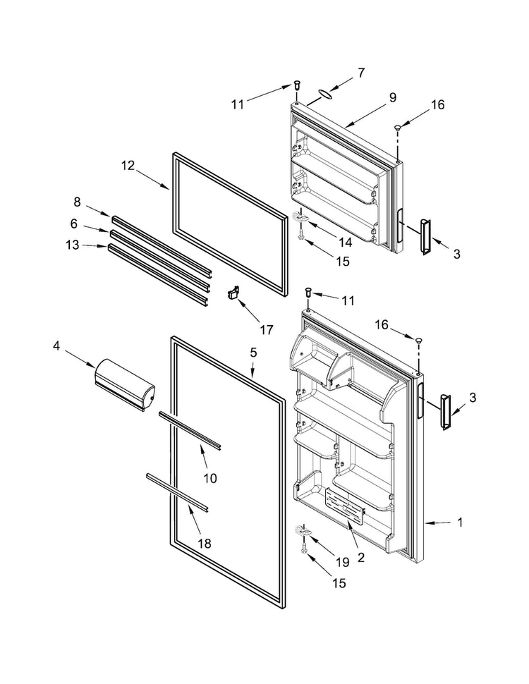 Door Parts Diagram and Parts List for ART308FFDW01  Amana Refrigerator