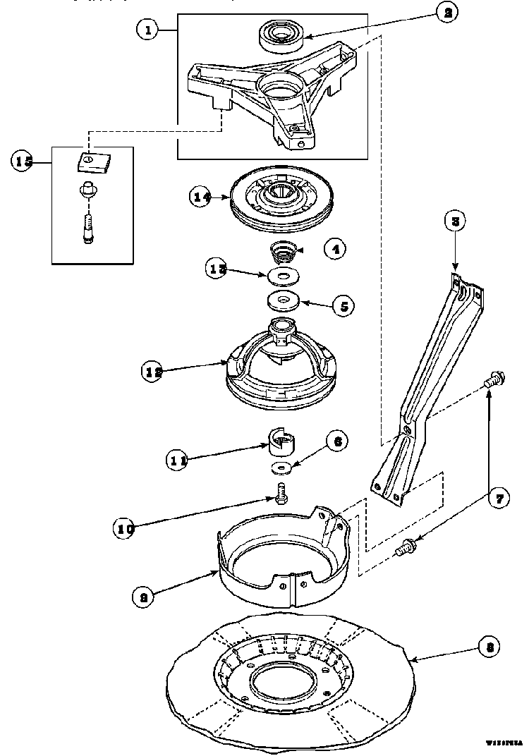 Bearing Housing, Brake, Pulley And Pivot Dome Diagram and Parts List for CW8413W2-PCW8413W2  Crosley Washer