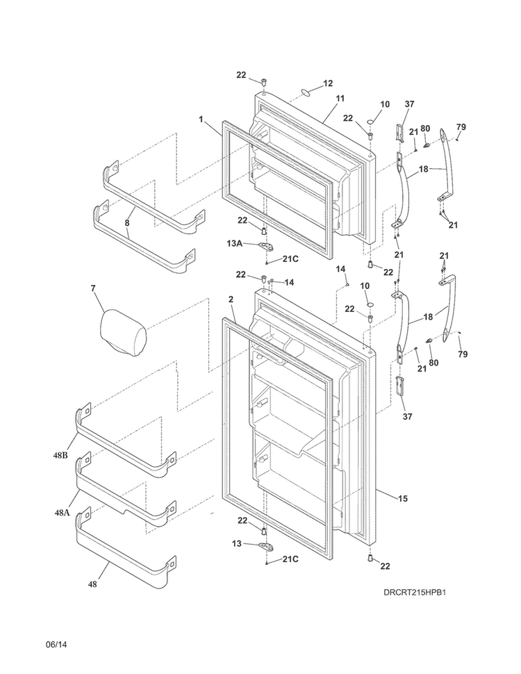 Doors Diagram and Parts List for CRT215HPW1  Crosley Refrigerator