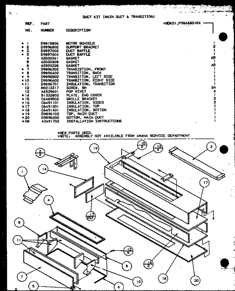 Duct Kit Diagram and Parts List for CBK320B1 P6476302R Amana Air Conditioner