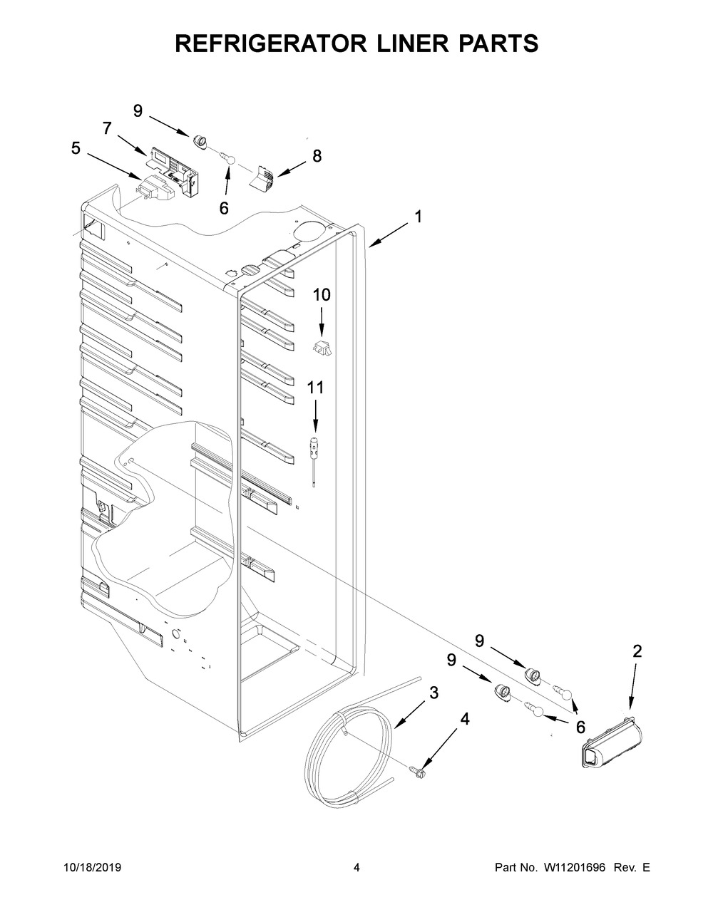 Refrigerator Liner Parts Diagram and Parts List for ASI2575GRS00  Maytag Refrigerator