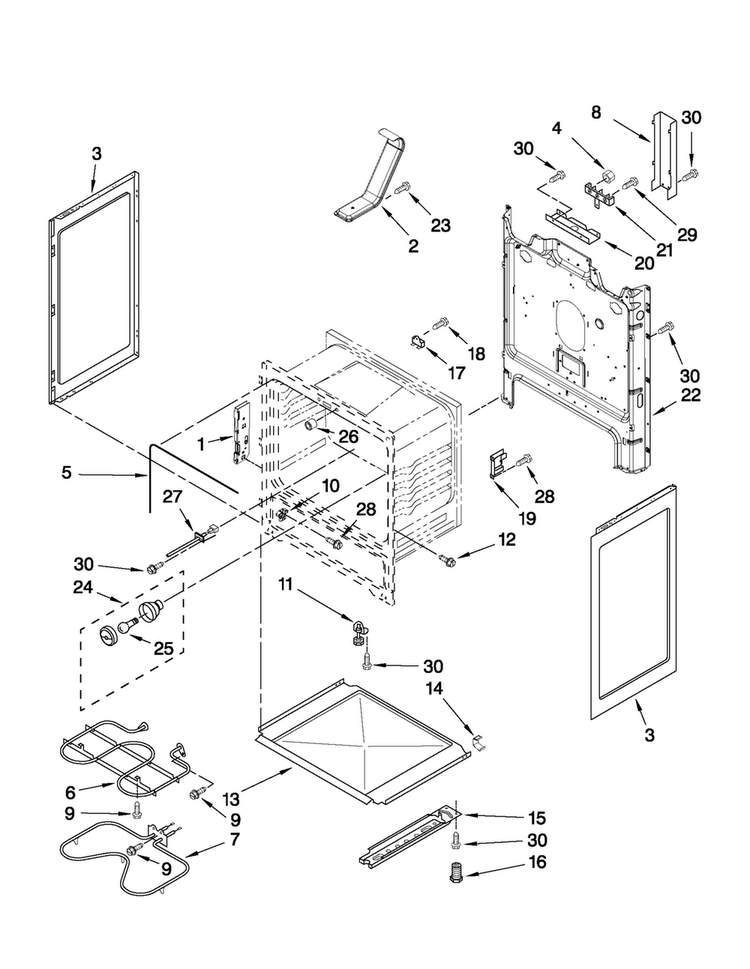 Chassis Parts Diagram and Parts List for AER5822VCS0  Amana Range