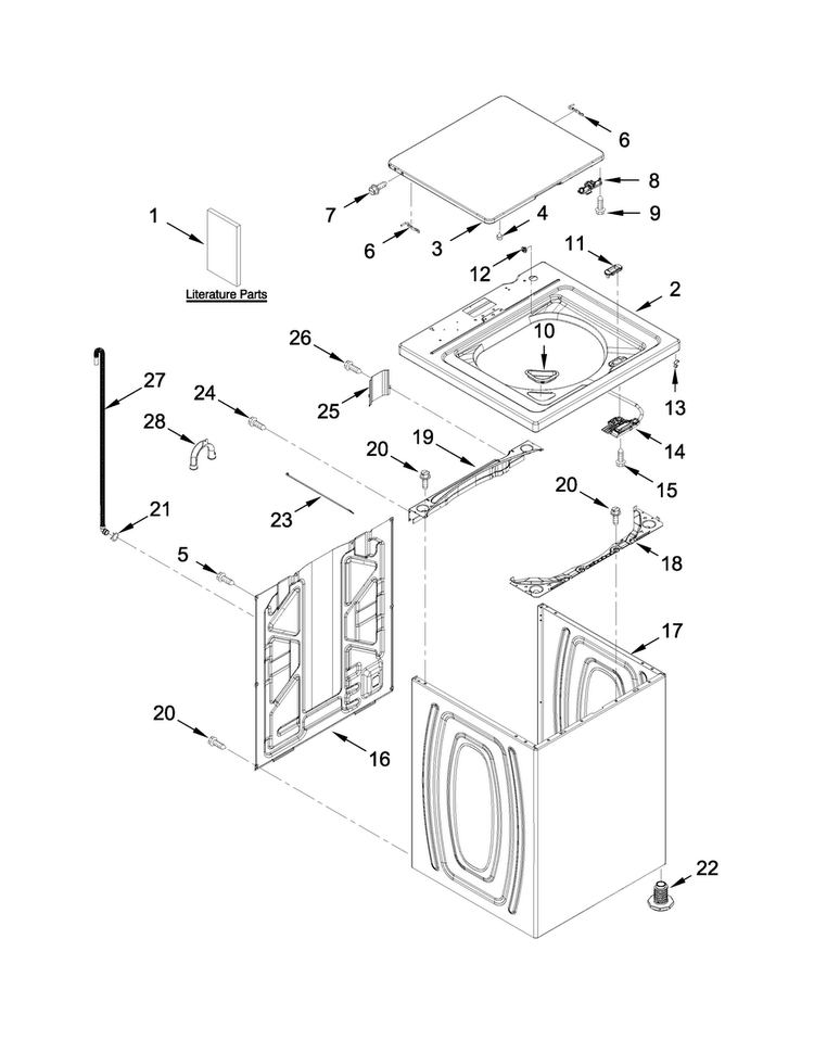 Top And Cabinet Parts Diagram and Parts List for 4KNTW4430EQ0  Amana Washer