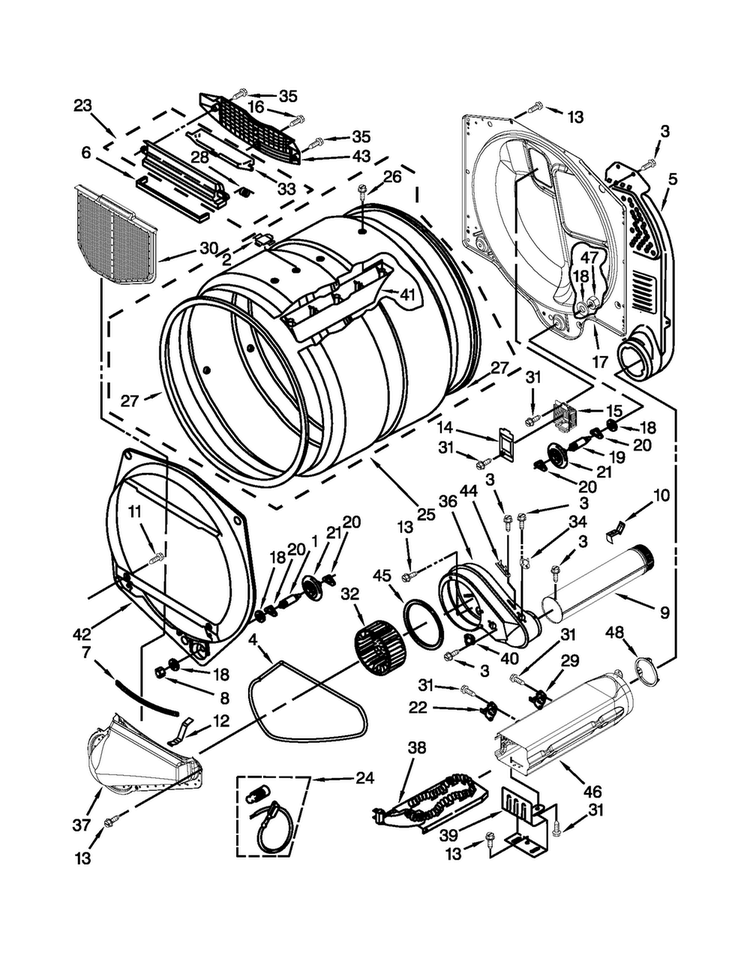 Upper And Lower Bulkhead Parts Diagram and Parts List for MLE27PDBGW0  Maytag Dryer