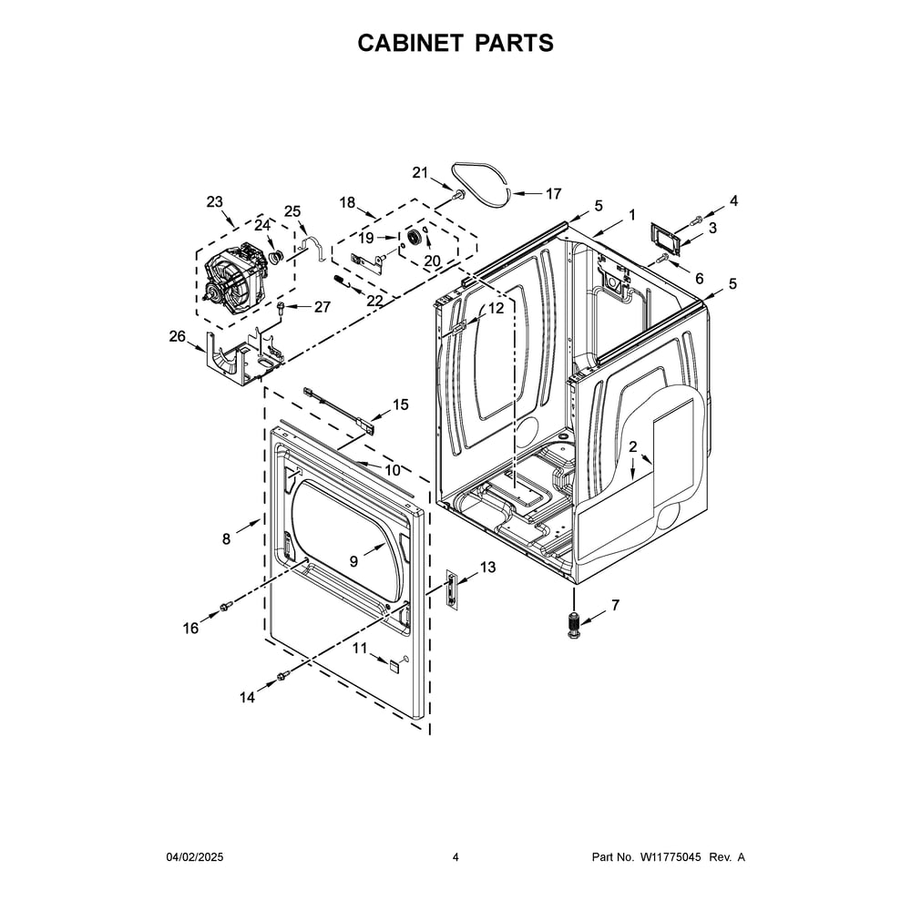 Cabinet Parts Diagram and Parts List for MED6230RHW4  Maytag Dryer