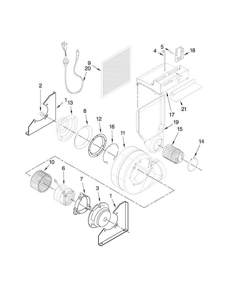 Blower Assembly Parts Diagram and Parts List for JES9800CAS01  Jenn-Air Range