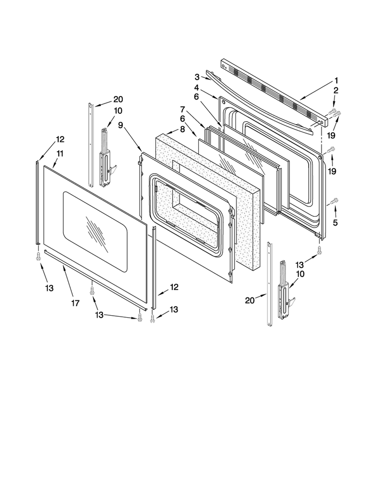 Door Parts Diagram and Parts List for MGR7661WB2  Maytag Range