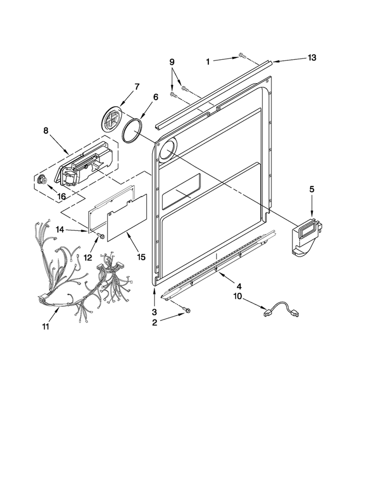 Inner Door Parts Diagram and Parts List for JDB3200AWS4  Jenn-Air Dishwasher