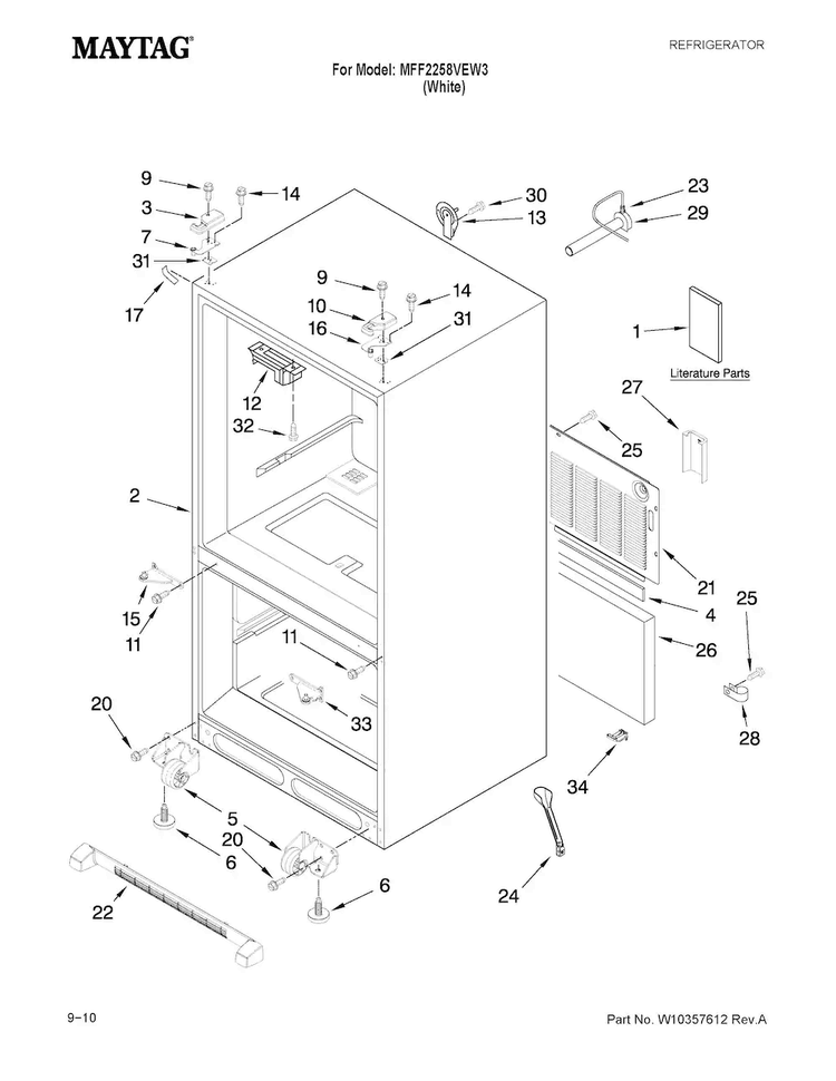 Cabinet Parts Diagram and Parts List for MFF2258VEW3  Maytag Refrigerator
