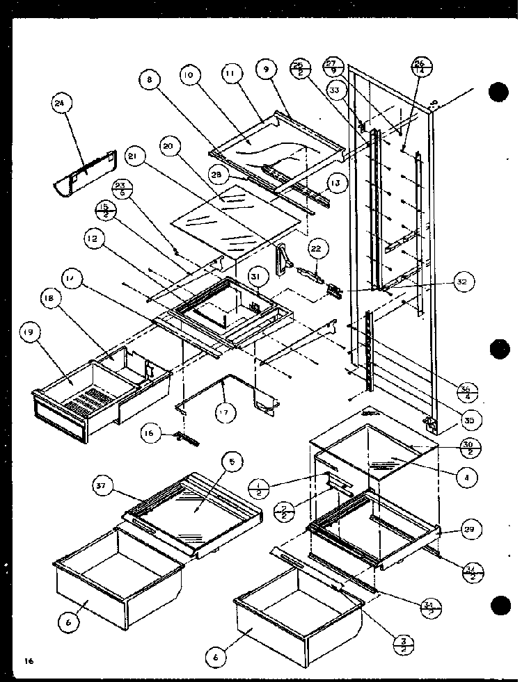 Refrigerator Shelving And Drawers Diagram and Parts List for SLD25MBG-P1121103WG  Amana Refrigerator