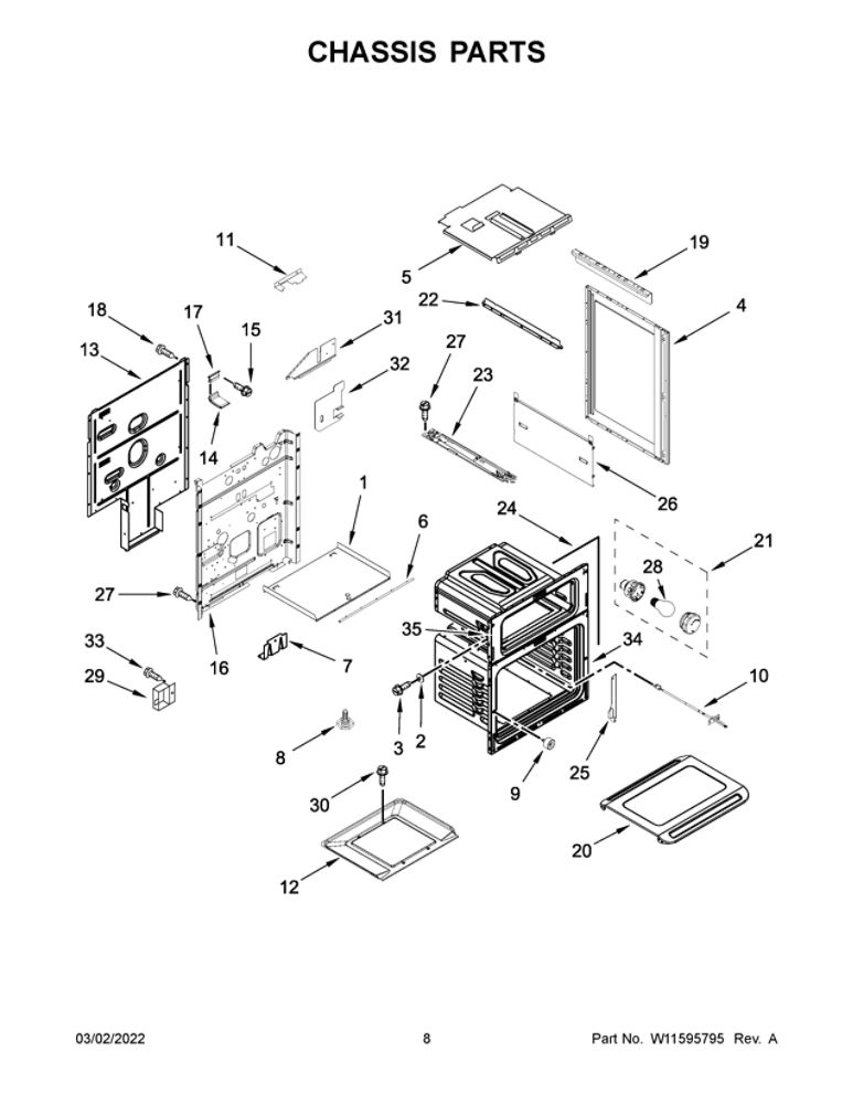 Chassis Parts Diagram and Parts List for MGT8800FZ05  Maytag Range