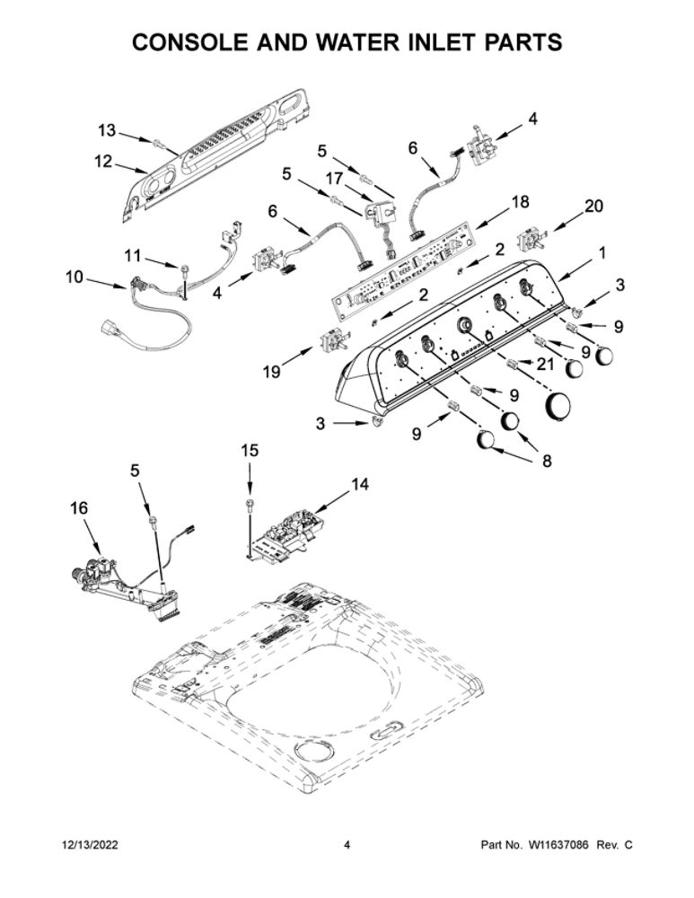 Console And Water Inlet Parts 3 Diagram and Parts List for MVW5035MW0  Maytag Washer