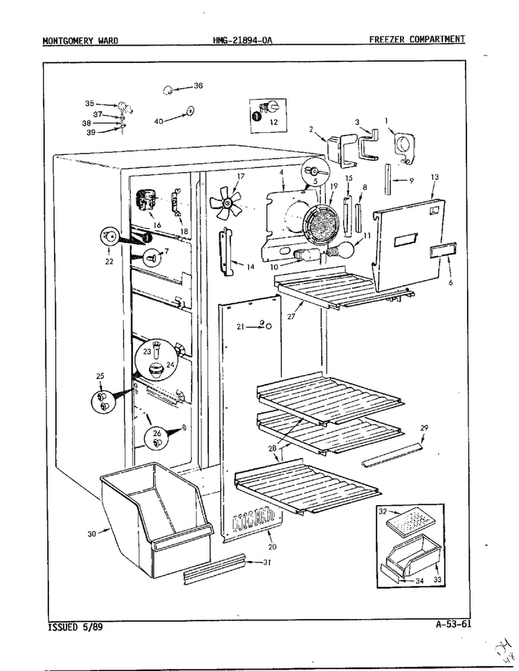 Freezer Compartment Diagram and Parts List for 21894A  Admiral Refrigerator