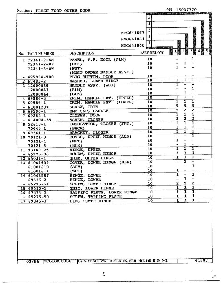 Fresh Food Outer Door Page 2 Diagram and Parts List for 641861  Admiral Refrigerator