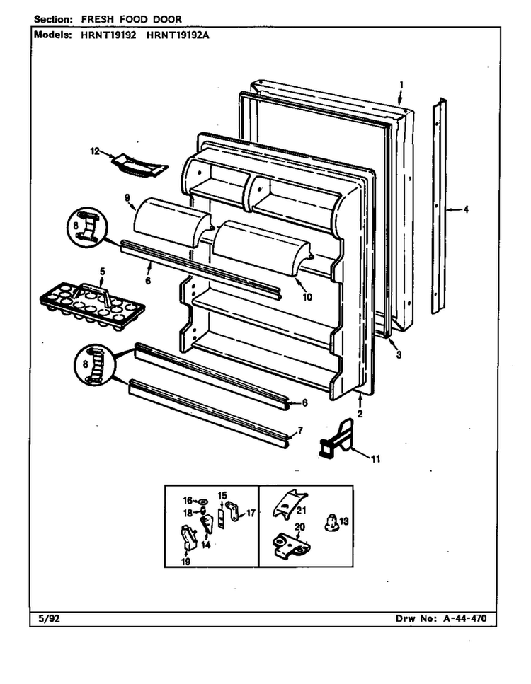 Fresh Food Door Diagram and Parts List for HRNT19192 CF52A Maytag Refrigerator