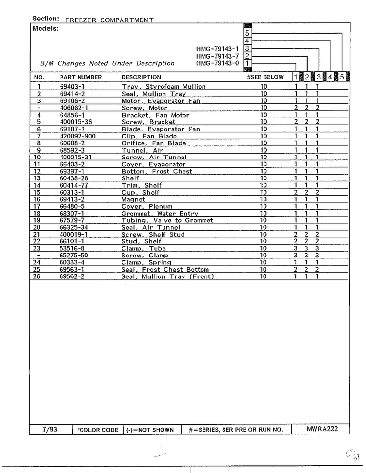 Freezer Compartment Page 2 Diagram and Parts List for 79143-0A  Admiral Refrigerator