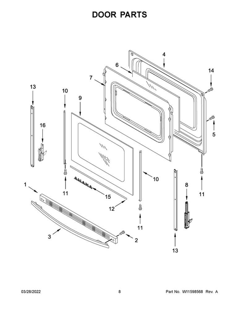 Door Parts Diagram and Parts List for AER6303MFW5  Amana Range