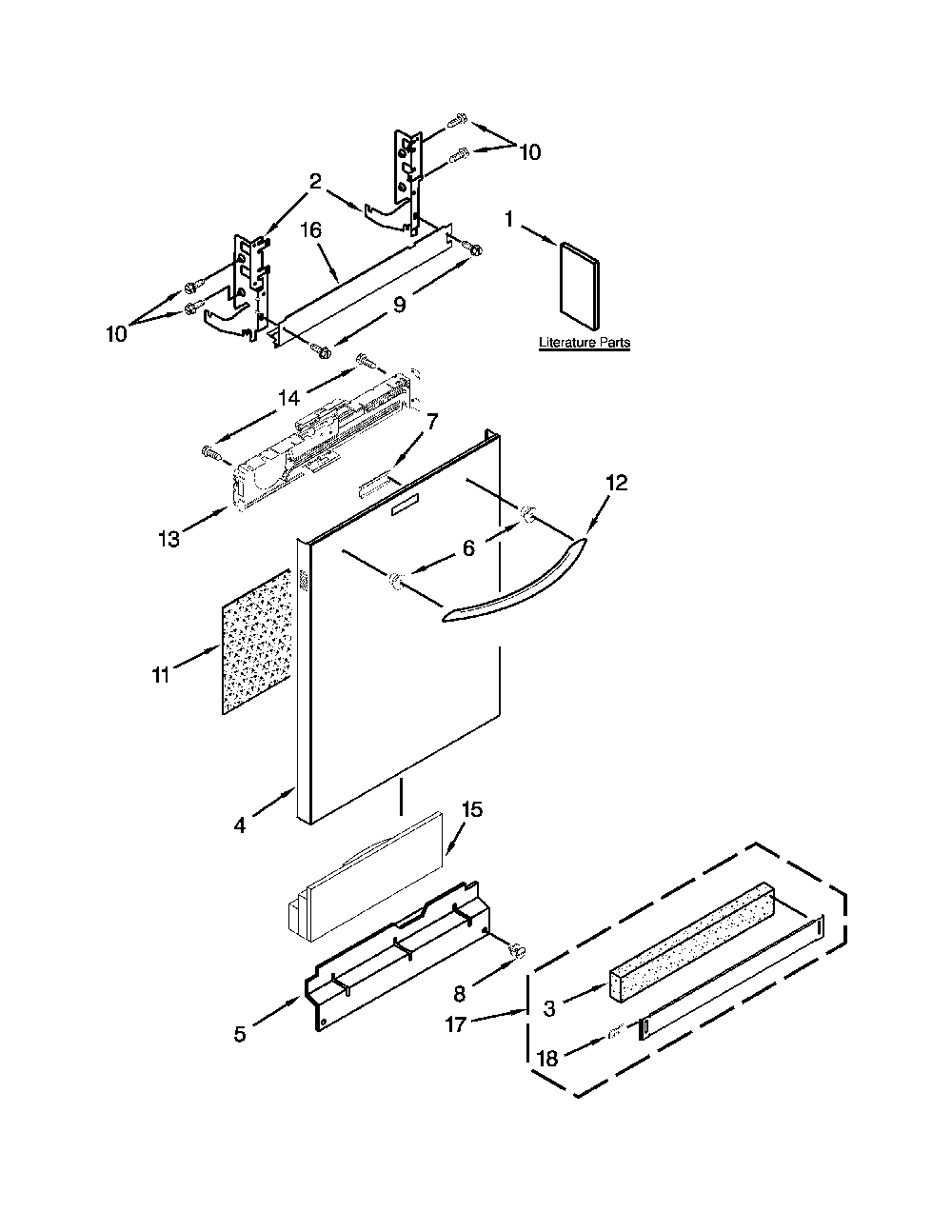 Door Panel Parts Diagram and Parts List for 66513972K105  Kenmore Dishwasher