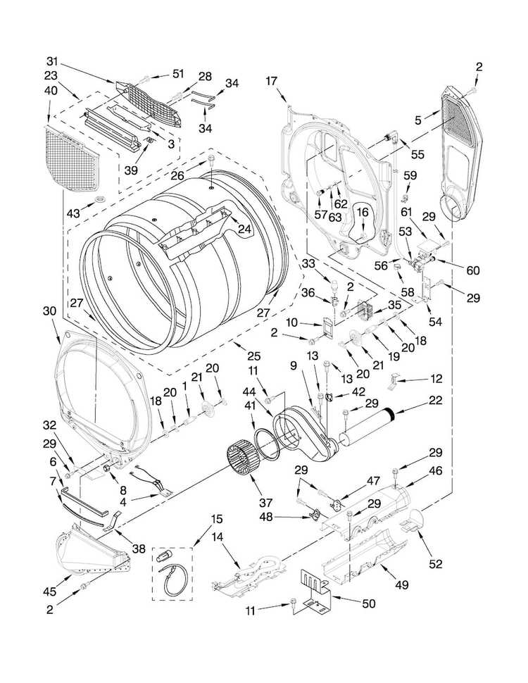 Bulkhead Parts Diagram and Parts List for MEDE500VW1  Maytag Dryer