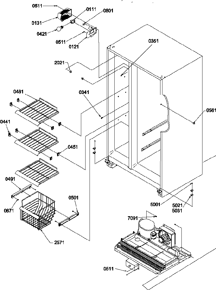 Freezer Shelves And Light Diagram and Parts List for SCD22TBL-P1303511WL  Amana Refrigerator