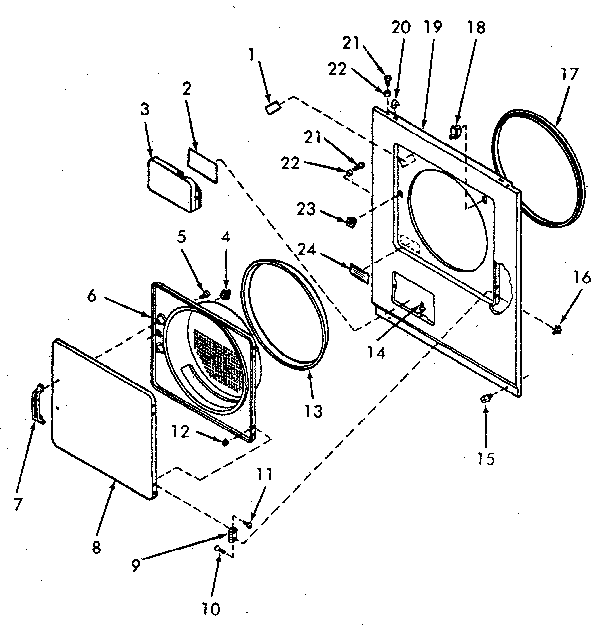 Loading Door, Front Panel And Seals Diagram and Parts List for NG4619W53721  Speed Queen Dryer