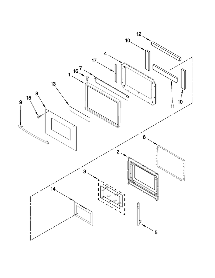 Oven Door Parts Diagram and Parts List for MMW5530DAW21  Maytag Microwave Oven Combo