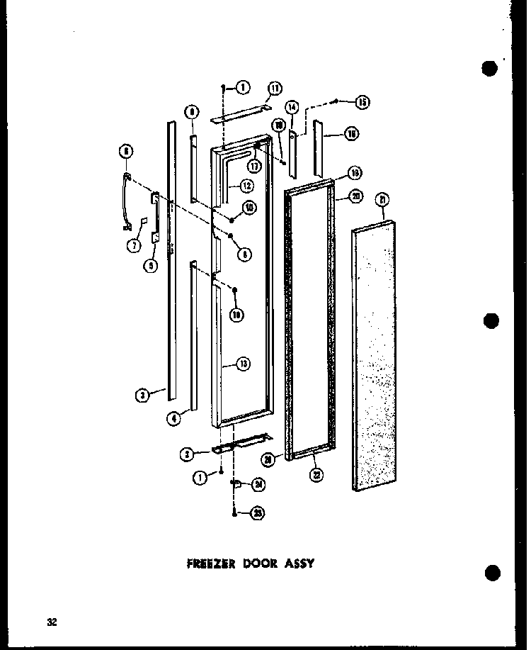 Freezer Door Assy Diagram and Parts List for SRN22G-A-P60201-36WA  Amana Refrigerator