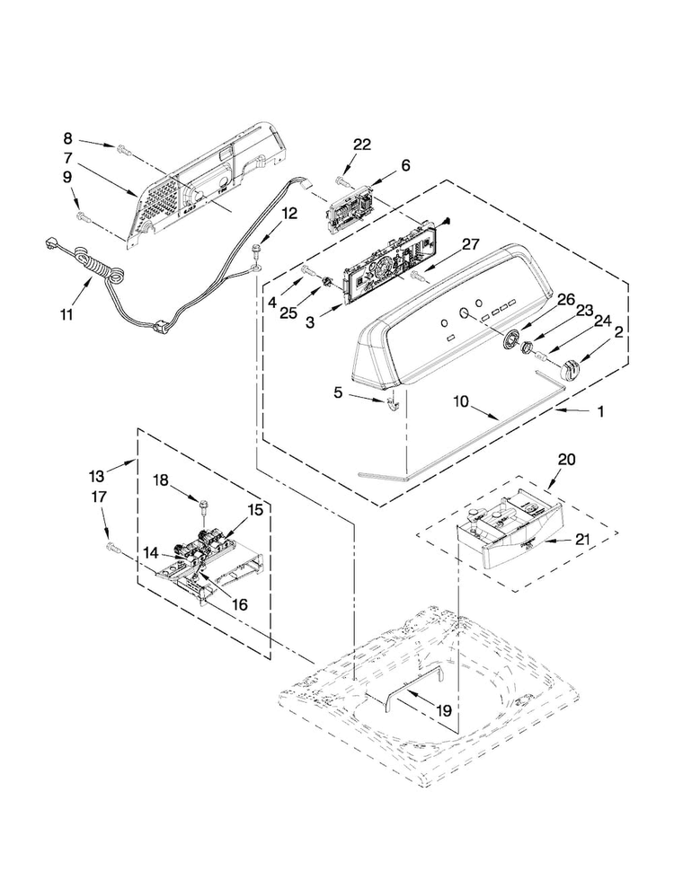 Console And Dispenser Parts Diagram and Parts List for MVWX600XW2  Maytag Washer