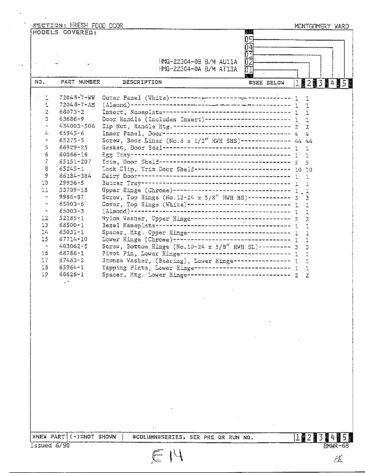 Fresh Food Door Page 2 Diagram and Parts List for 22304-0B  Admiral Refrigerator