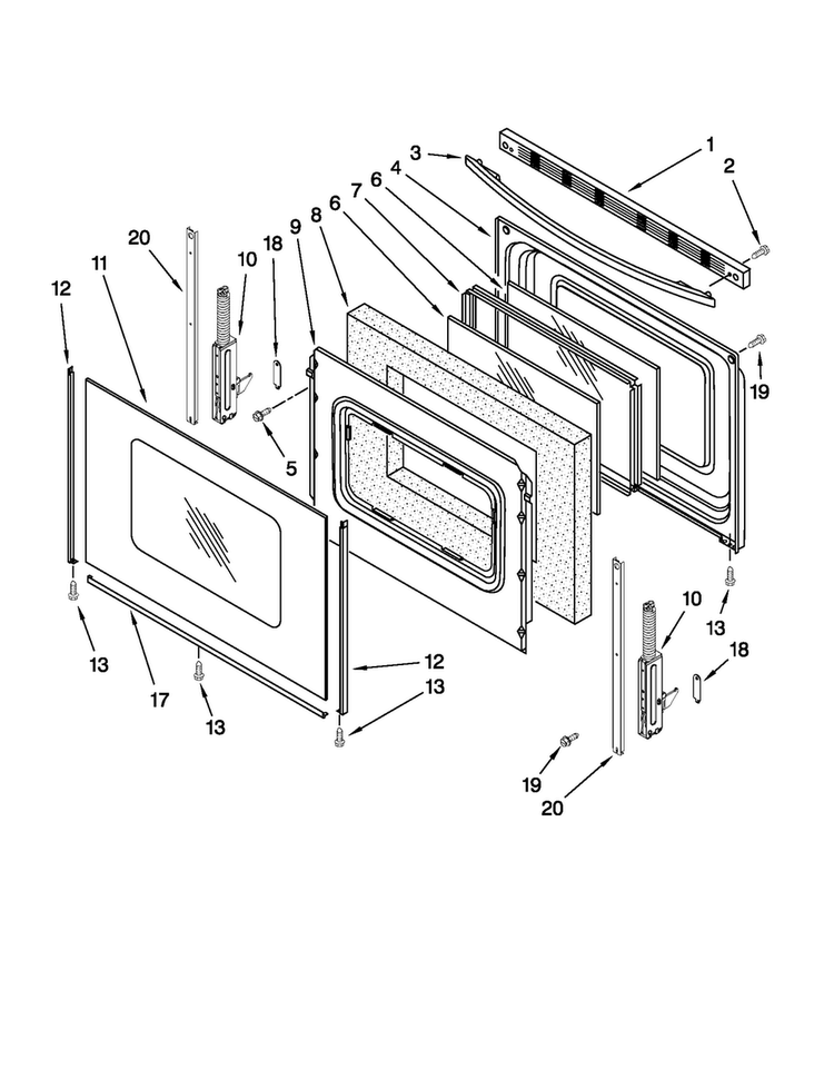 Door Parts Diagram and Parts List for MGR7665WS1  Maytag Range
