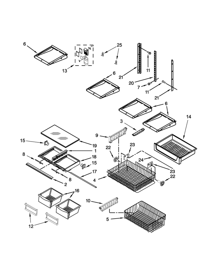 Shelf Parts Diagram and Parts List for MBL1957DEM00  Maytag Refrigerator