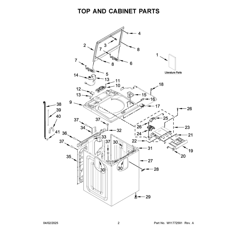 Top And Cabinet Parts Diagram and Parts List for MVW7232HC3  Maytag Washer
