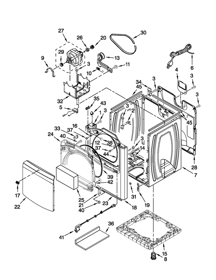 Cabinet Parts Diagram and Parts List for MGDB750YW1  Maytag Dryer