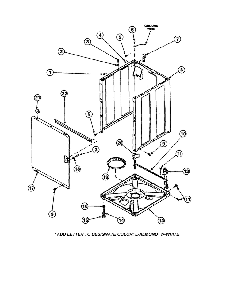 Front Panel/base/cabinet Diagram and Parts List for LW2001W2-PLW2001W2A  Amana Washer
