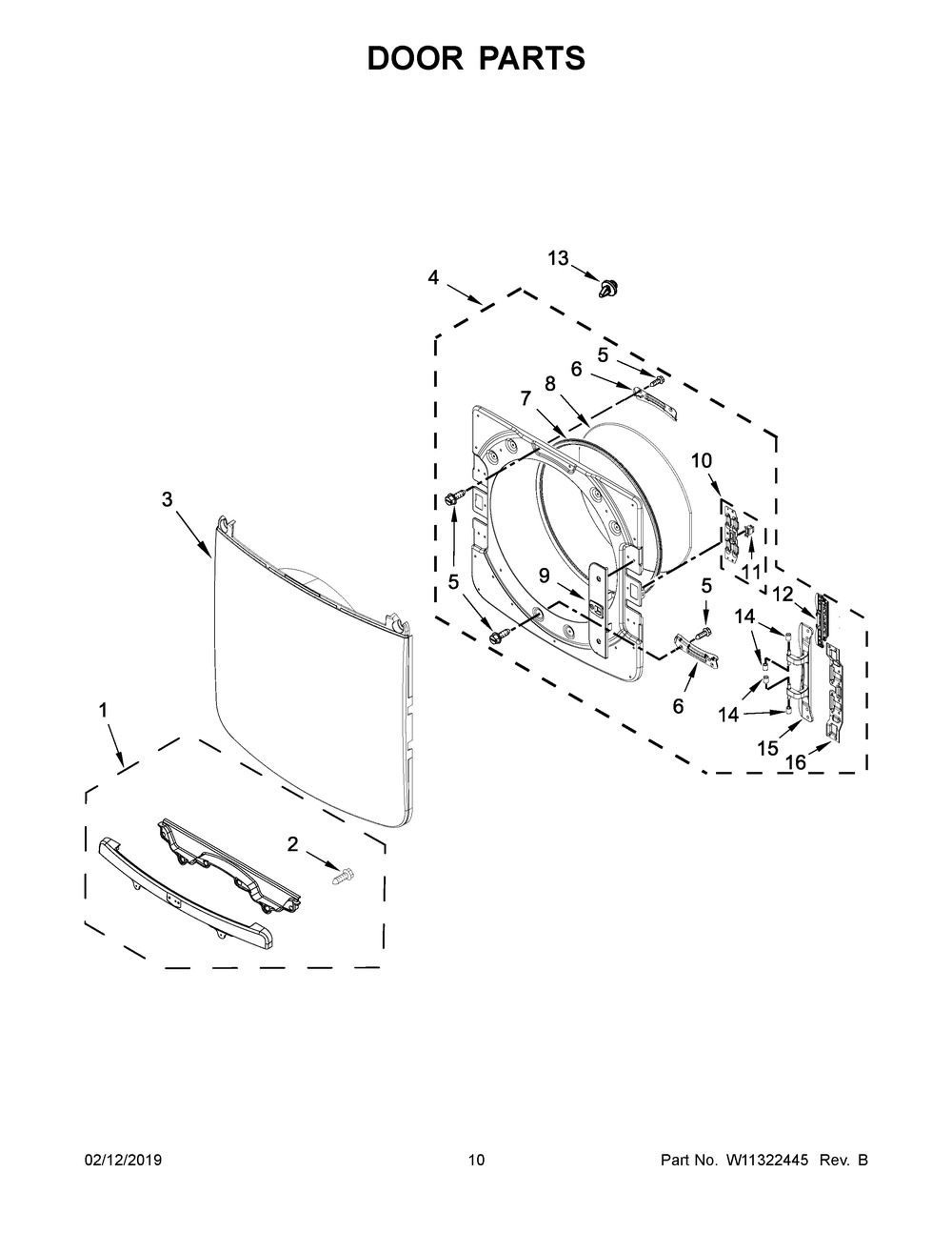 Door Parts Diagram and Parts List for MGD5630HW0  Maytag Dryer