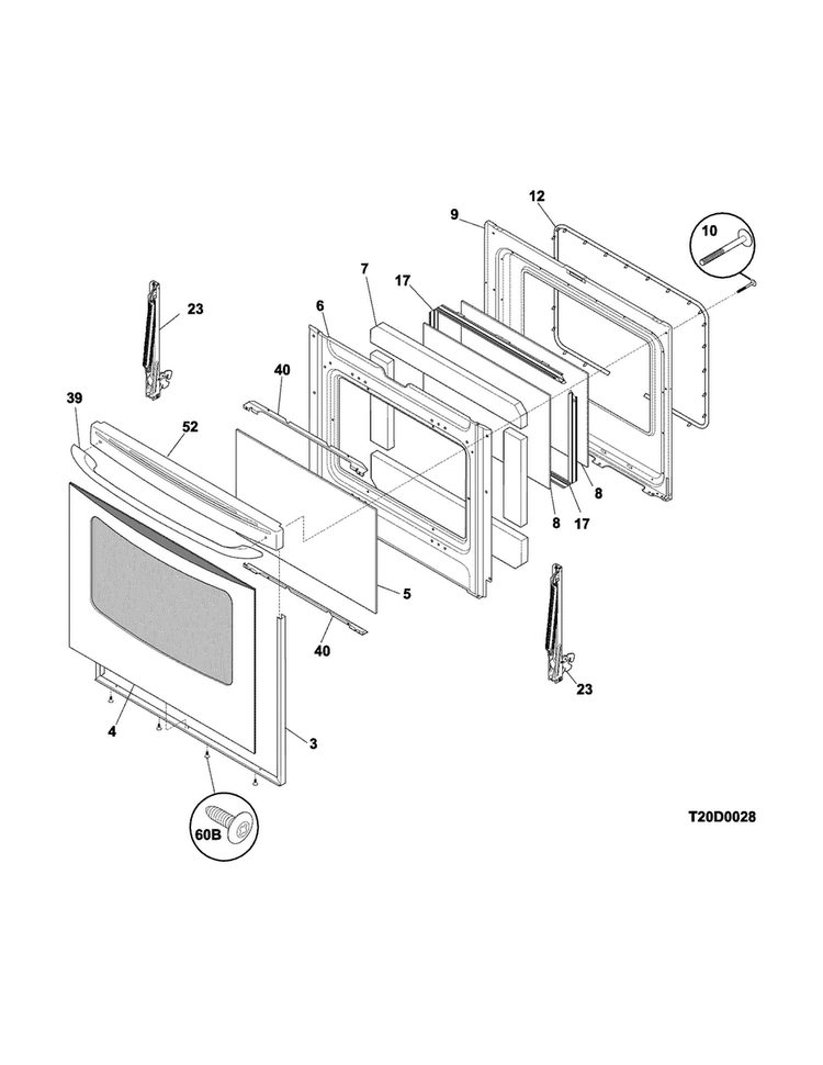 Door Diagram and Parts List for CRE3580QWA  Crosley Range