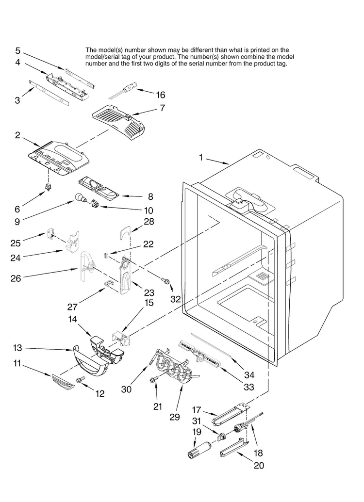 Refrigerator Liner Parts Diagram and Parts List for MFD2562VEW10  Maytag Refrigerator