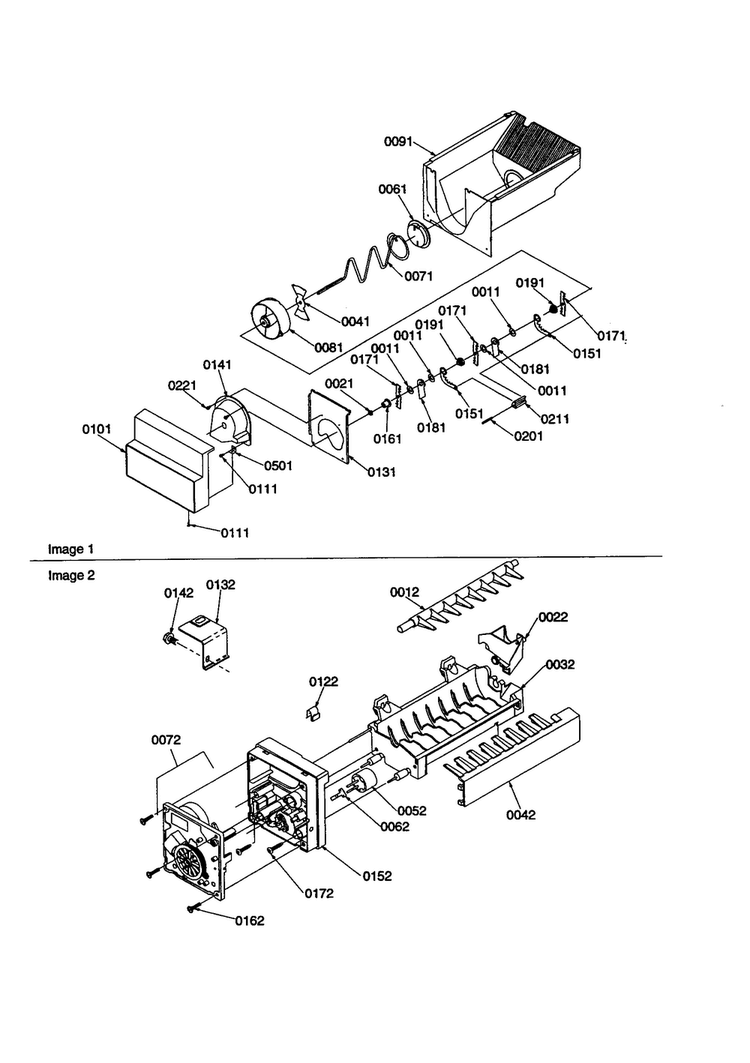 Ice Bucket Auger/ice Maker Diagram and Parts List for SBDE21VPE-P1317201WE  Amana Refrigerator