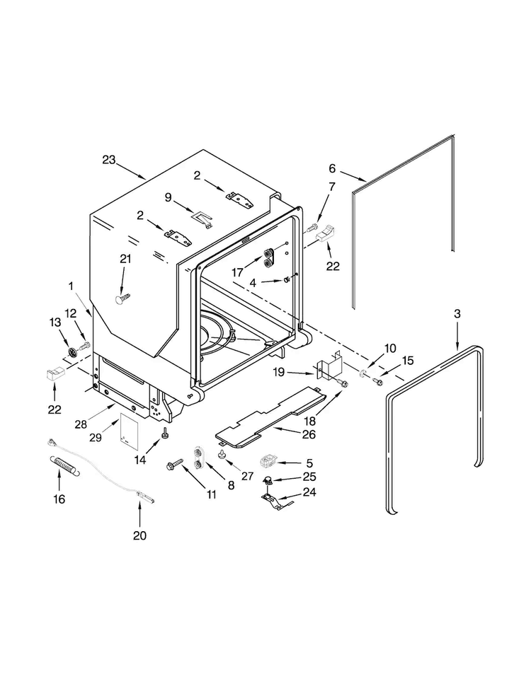 Tub And Frame Parts Diagram and Parts List for MDB7759SAB4  Maytag Dishwasher