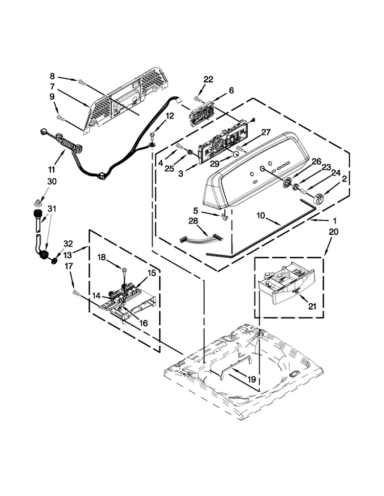 Console And Dispenser Parts Diagram and Parts List for 7MMVWX622BW0  Maytag Washer