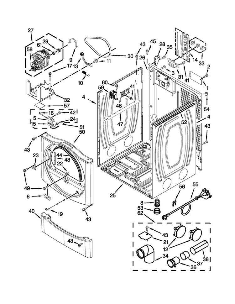 Cabinet Parts Diagram and Parts List for MDE25PDAZW1  Maytag Dryer